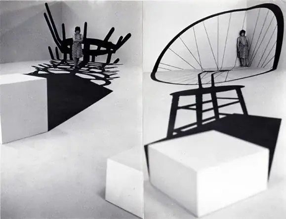 In Absentia M.D., 1983 — Latex on cement floor and wooden panels