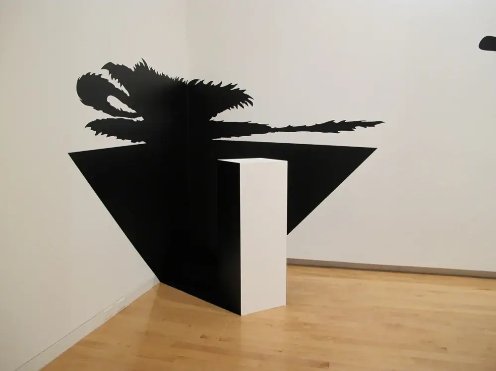 Masterpieces (In Absentia): Meret Oppenheim, 2012 — Adhesive vinyl and wooden pedestal