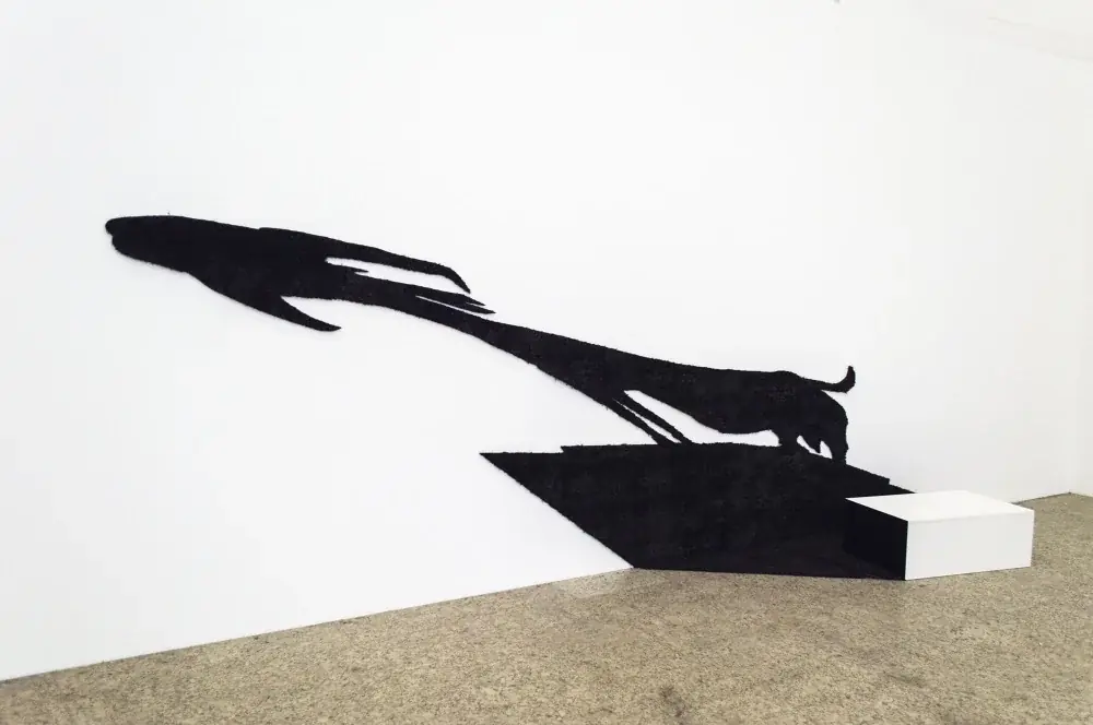 Masterpieces (In Absentia): Meret Oppenheim, 2012 — Adhesive vinyl and wooden pedestal