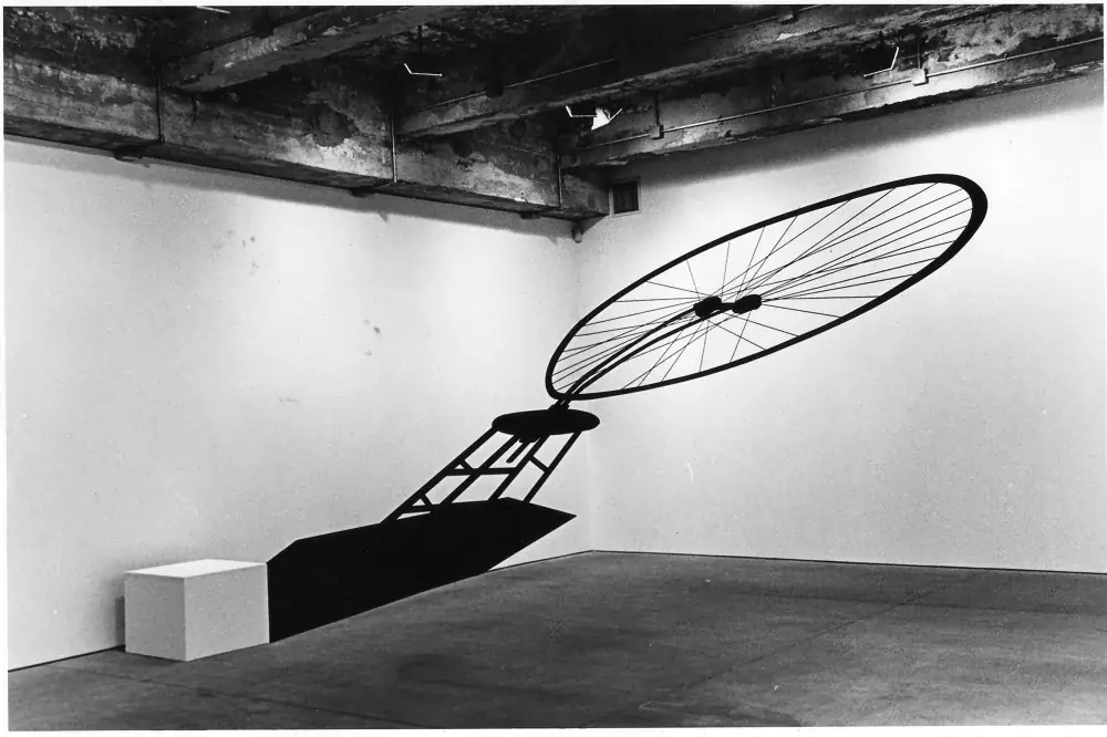 Masterpieces (In Absentia): Meret Oppenheim, 2012 — Adhesive vinyl and wooden pedestal