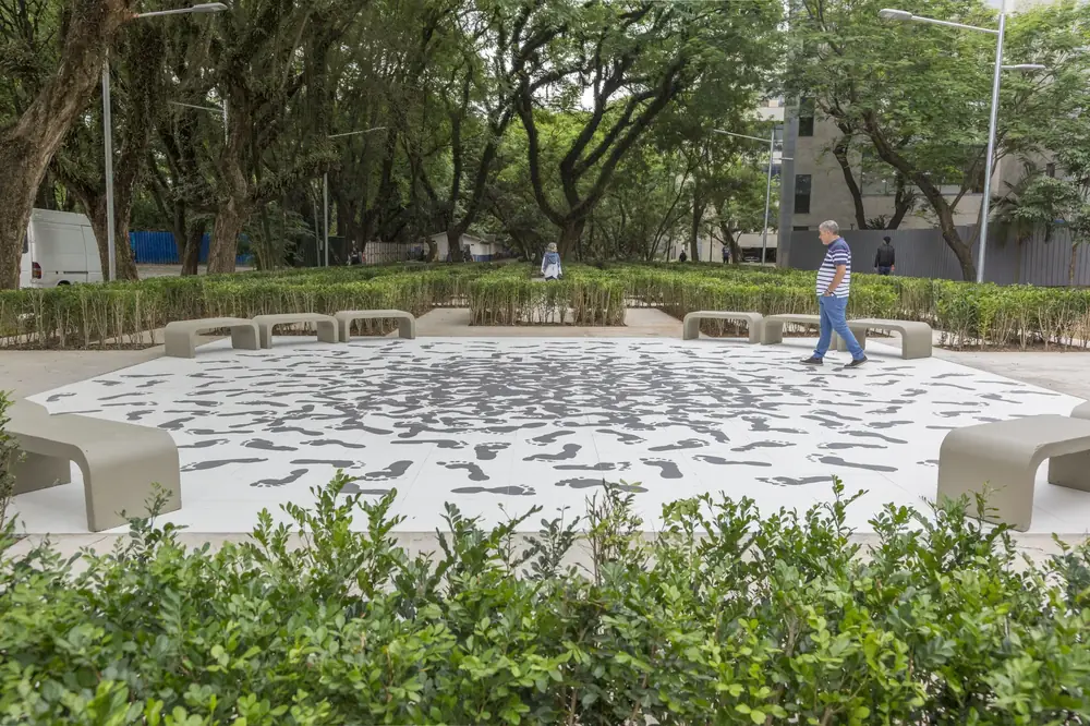 Praça Mundo, 2017 — Digitally cut porcelain tile and labyrinth landscaping